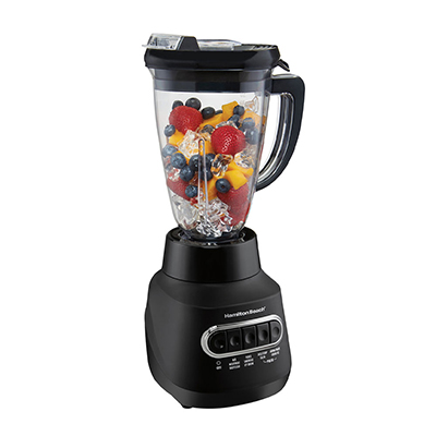 HAMILTON BEACH<sup>&reg;</sup> Multiblend Blender - All it takes is a press of a button to get smooth and delicious results with the Hamilton Beach Multiblend Blender. This 800-watt peak power blender comes with a 48 oz. pitcher. The Wave Action System is designed to continually force the mixture down into the blades for consistently smooth results. (4) Blending buttons with (12) blending functions to make milkshakes, crush ice and food prep such as puree, device, chop and grate.